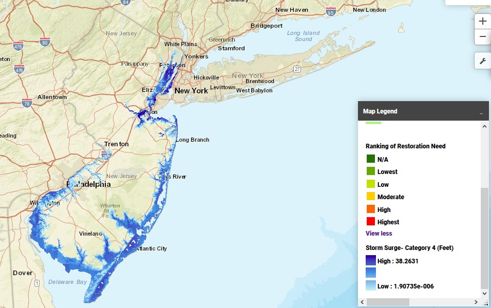 Category 4 storm effects on New Jersey's coast at current sea level