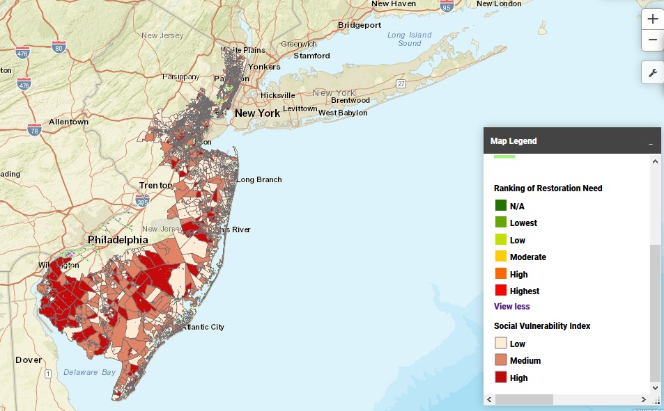 Social vulnerability index map of New Jersey