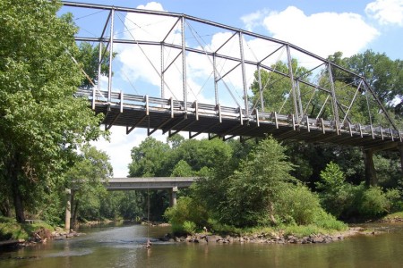 Camelback Bridge stretches over a river in North Carolina