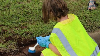 Girl working on stormwater project in Oklahoma