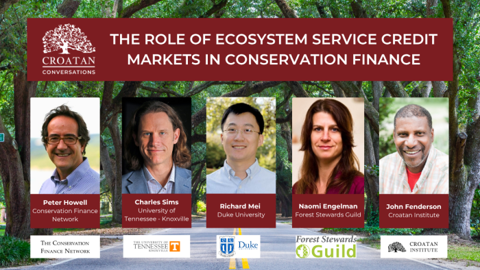 event banner for Croatan Conversation featuring images of the speakers and event details